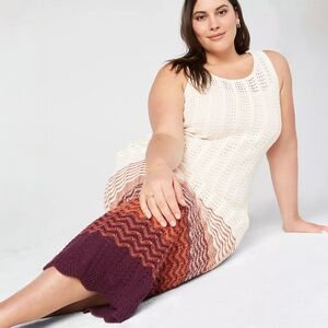 Lane Bryant Cream and Burgundy Maxi Dress